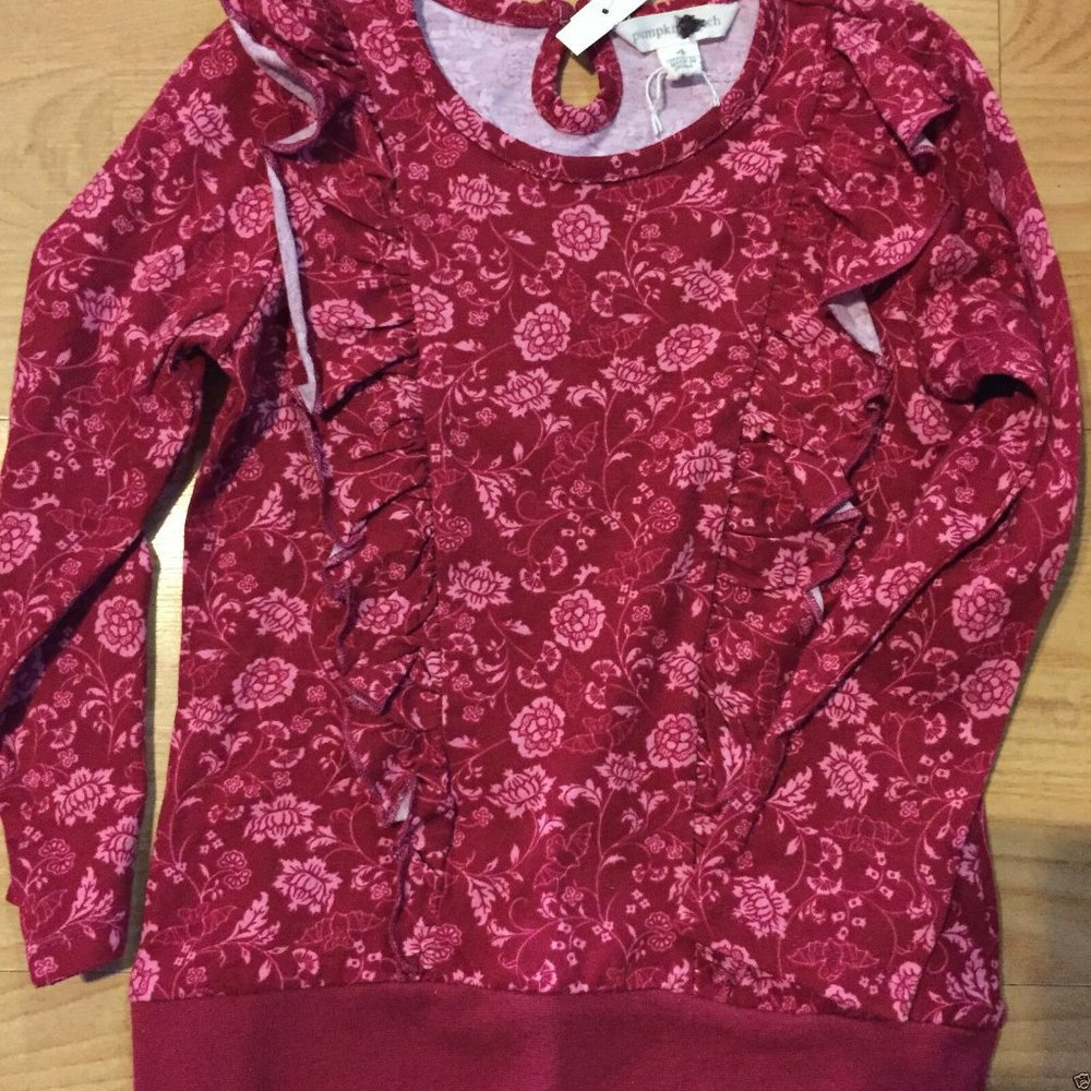 PUMPKIN PATCH SZ 4 FLORAL COTTON KNIT TOP BURGUNDY